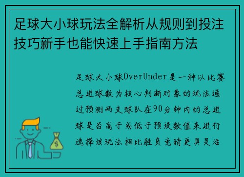 足球大小球玩法全解析从规则到投注技巧新手也能快速上手指南方法 足球大小球玩法全解析从规则到投注技巧新手也能快速上手指南方法